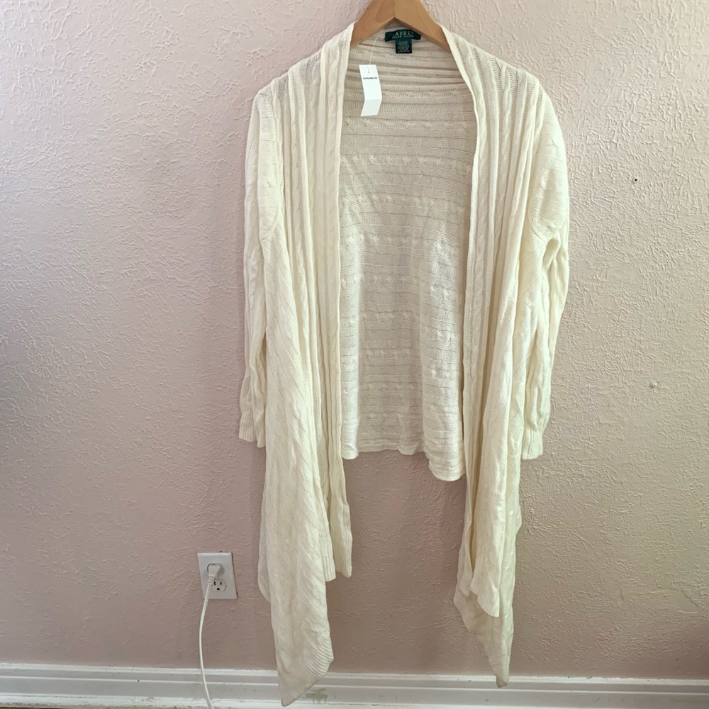 Cardigan Asymmetrical Lauren Ralph Lauren Cableknit Open-Front New